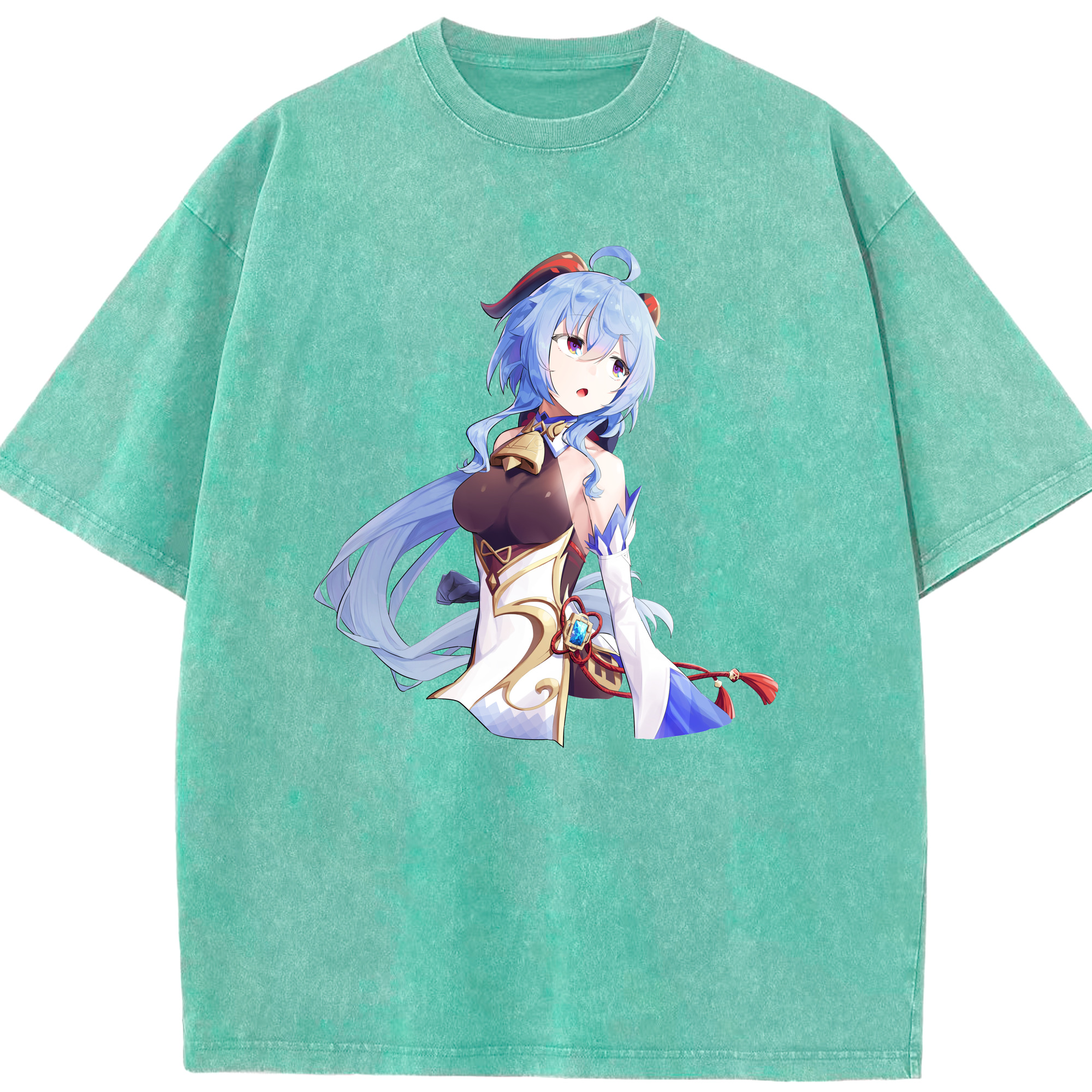 げんし神 甘雨 かんう genshin Ganyu 綿100% ヴィンテージ風 半袖Tシャツ（フロントプリント）